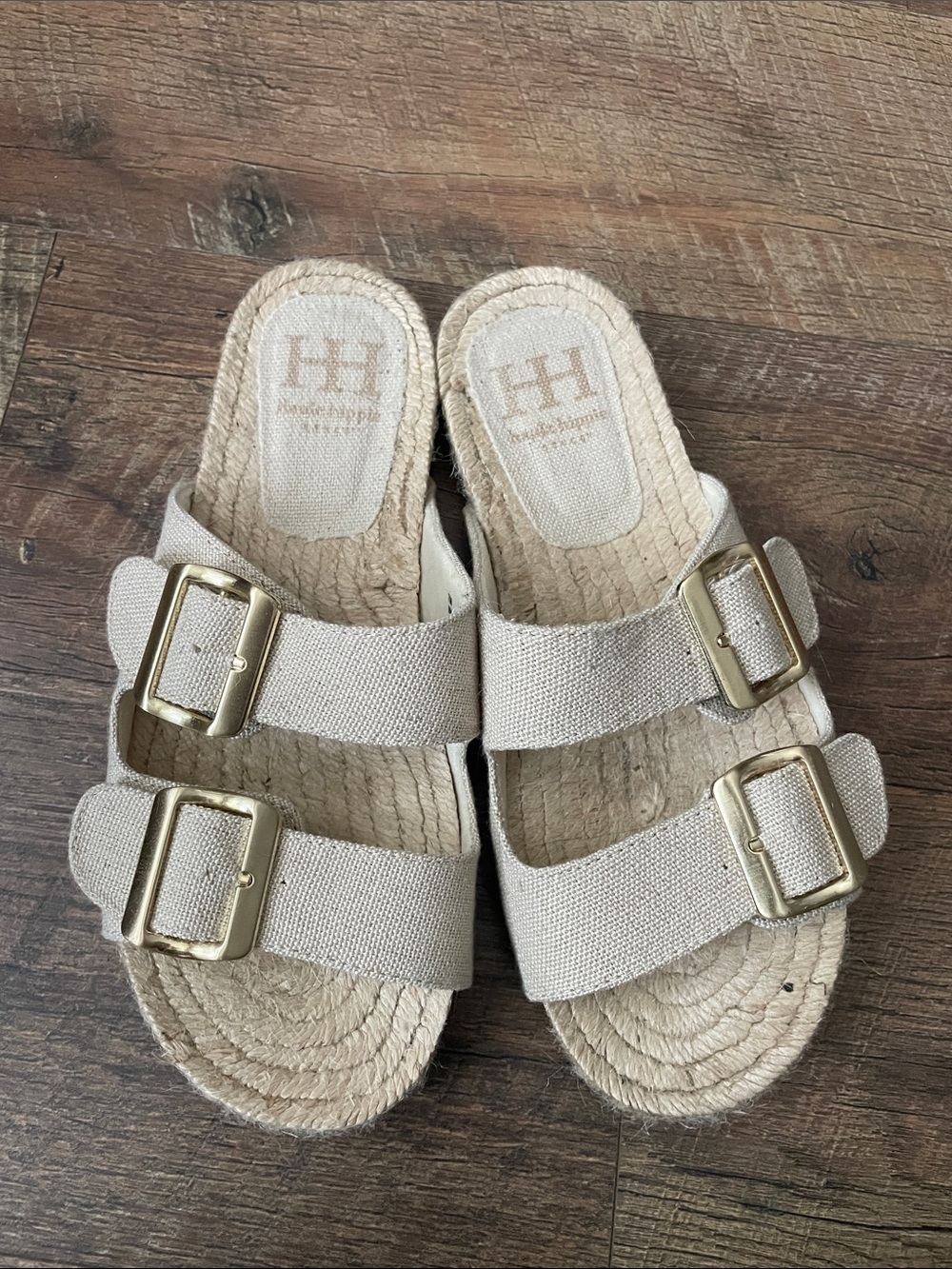 Haute Hippie Natural Canvas Double Buckle Slide Sandals - Neutral